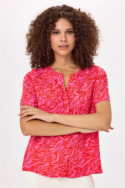 Önü Düğmeli Kısa Kol Desenli Bluz 025-3007
