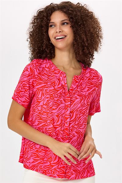 Önü Düğmeli Kısa Kol Desenli Bluz 025-3007