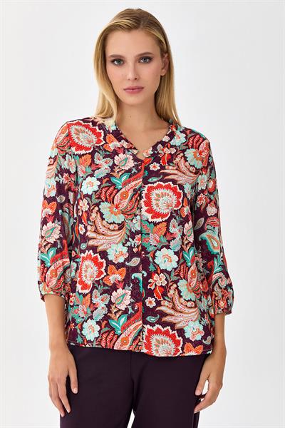 Önü Düğmeli ¾ Kol Bluz 256-3015