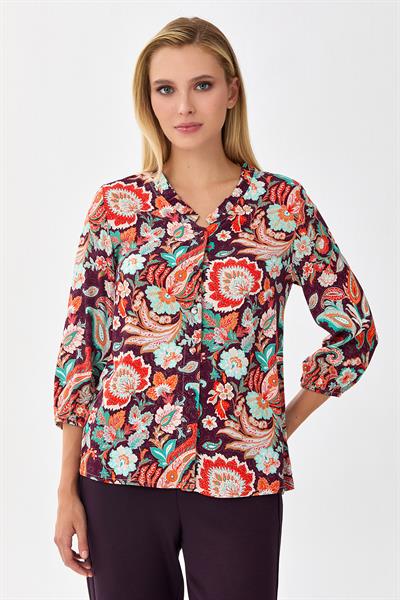 Önü Düğmeli ¾ Kol Bluz 256-3015