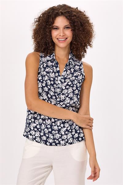 Önü Düğmeli Kolsuz Polo Yaka Bluz 025-3009