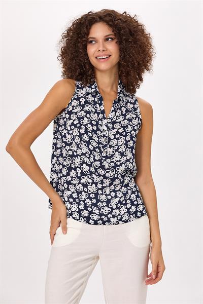 Önü Düğmeli Kolsuz Polo Yaka Bluz 025-3009
