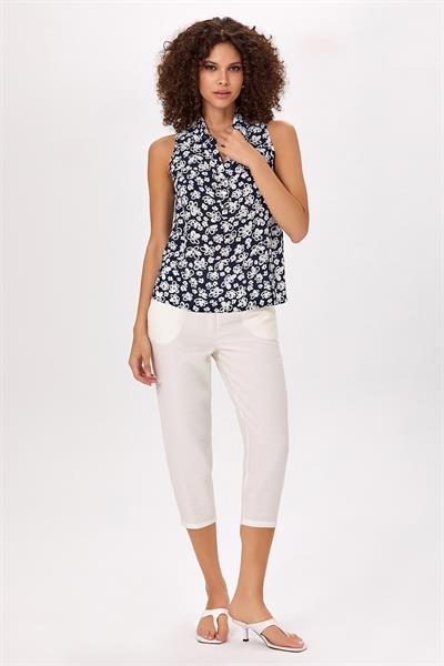 Önü Düğmeli Kolsuz Polo Yaka Bluz 025-3009