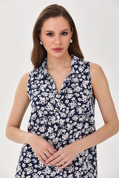 Önü Düğmeli Kolsuz Polo Yaka Elbise 025-4034
