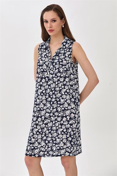 Önü Düğmeli Kolsuz Polo Yaka Elbise 025-4034