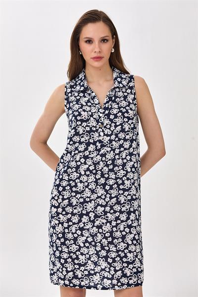 Önü Düğmeli Kolsuz Polo Yaka Elbise 025-4034