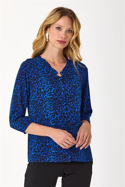 Önü Düğmeli Kolu Lastikli Desenli Bluz 245-3019