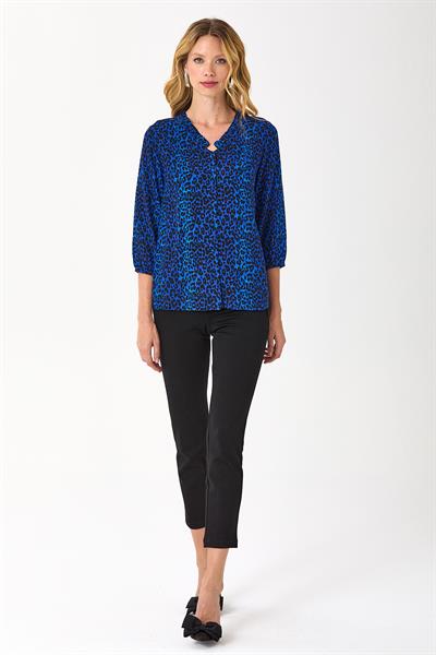 Önü Düğmeli Kolu Lastikli Desenli Bluz 245-3019