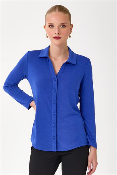 Önü Düğmeli Uzun Kol Gömlek Bluz 245-1009