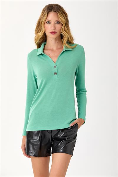 Önü Düğmeli Uzun Kol Gömlek Yaka Bluz 245-1011