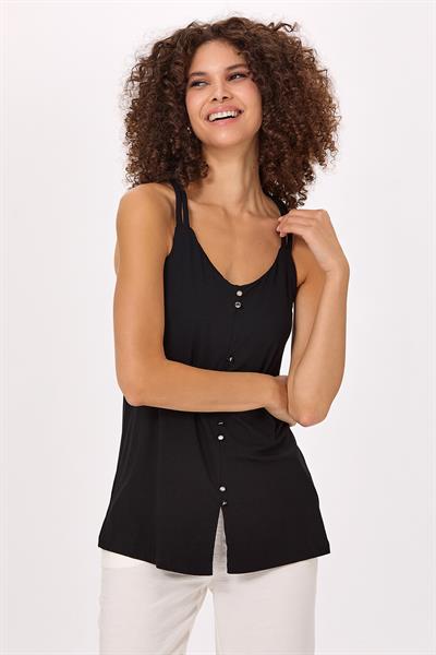 Önü Düğmeli Yakası Biyeli Bluz 025-1031