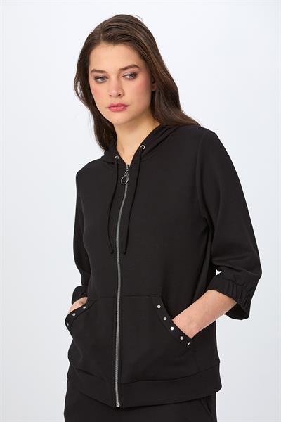 Önü Fermuarlı Kapüşonlu Cepli S-Shirt 026-2108