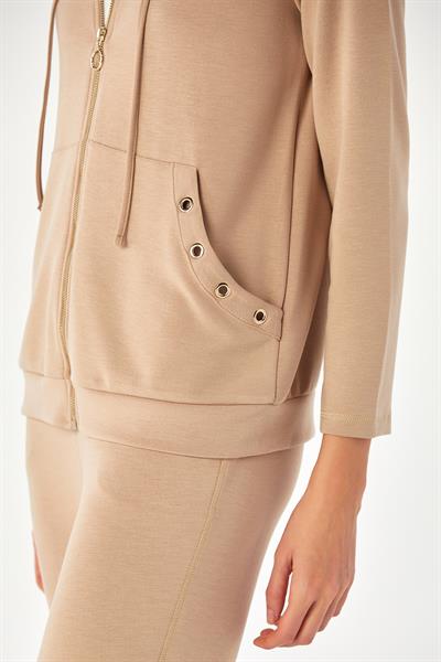 Önü Fermuarlı Kapüşonlu Cepli S-Shirt 024-2102