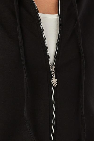 Önü Fermuarlı Kapüşonlu Kısa Kol Cepli S-Shirt 024-2108