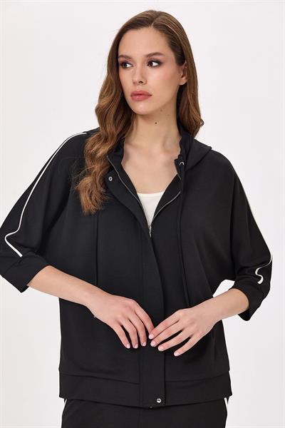 Önü Fermuarlı Kapüşonlu ve Cepli S-Shirt 025-2102