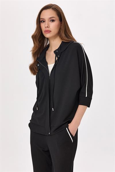 Önü Fermuarlı Kapüşonlu ve Cepli S-Shirt 025-2102