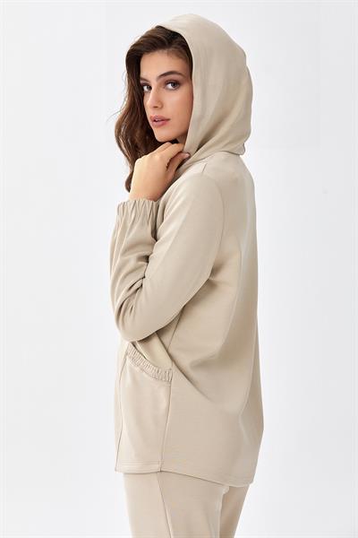 Önü Fermuarlı Kolları Lastikli Kapüşonlu S-Shirt 256-2112