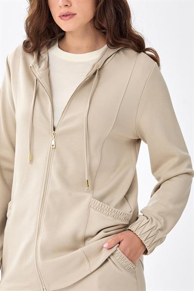 Önü Fermuarlı Kolları Lastikli Kapüşonlu S-Shirt 256-2112