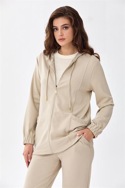 Önü Fermuarlı Kolları Lastikli Kapüşonlu S-Shirt 256-2112