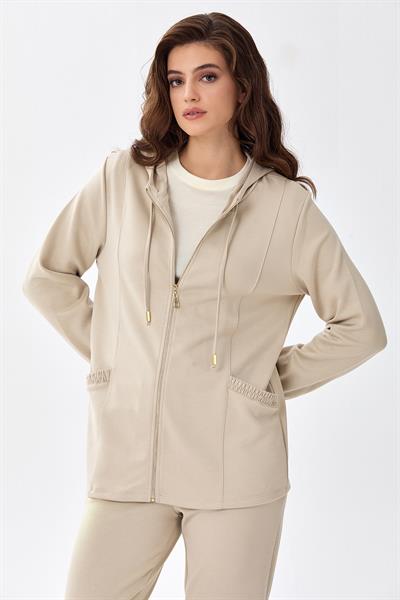 Önü Fermuarlı Kolları Lastikli Kapüşonlu S-Shirt 256-2112