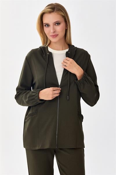 Önü Fermuarlı Kolları Lastikli Kapüşonlu S-Shirt 256-2112
