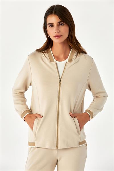 Önü Fermuarlı Sim Şeritli Kapüşonlu S-Shirt 024-2106