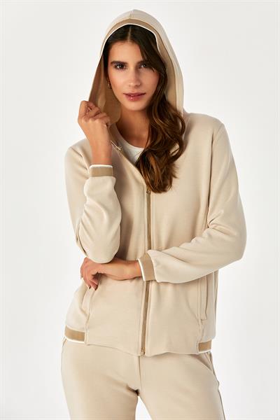 Önü Fermuarlı Sim Şeritli Kapüşonlu S-Shirt 024-2106