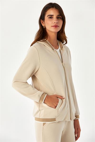 Önü Fermuarlı Sim Şeritli Kapüşonlu S-Shirt 024-2106