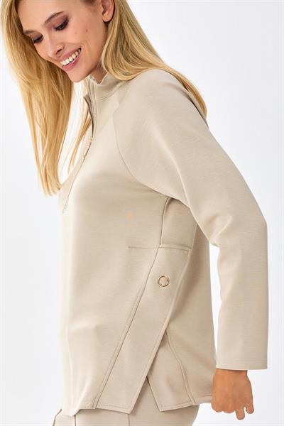 Yakası Fermuarlı Yanı Çıtçıt Detaylı S-Shirt 256-2100