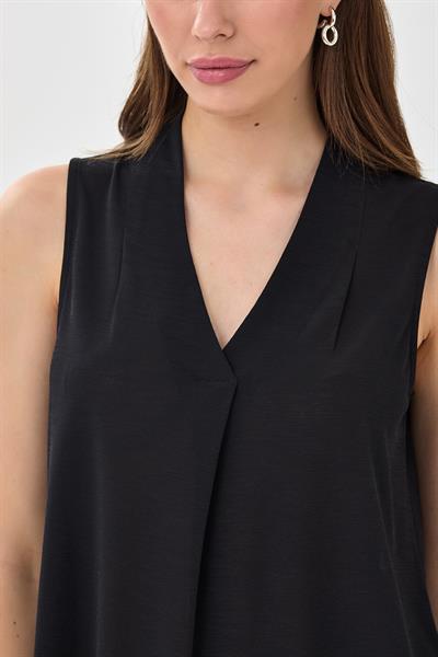 Önü Pileli V Yaka Kolsuz Bluz 025-1035