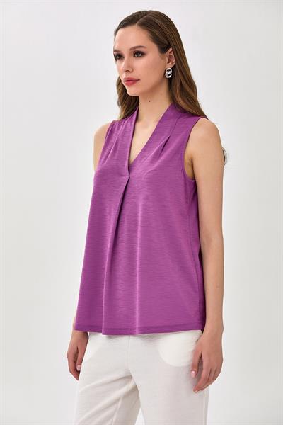 Önü Pileli V Yaka Kolsuz Bluz 025-1035