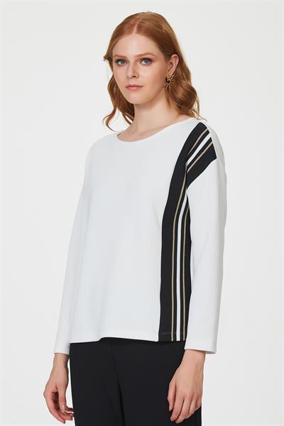 Önü Sim Şeritli Uzun Kol Triko Bluz 223-1711