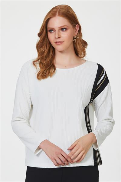 Önü Sim Şeritli Uzun Kol Triko Bluz 223-1711