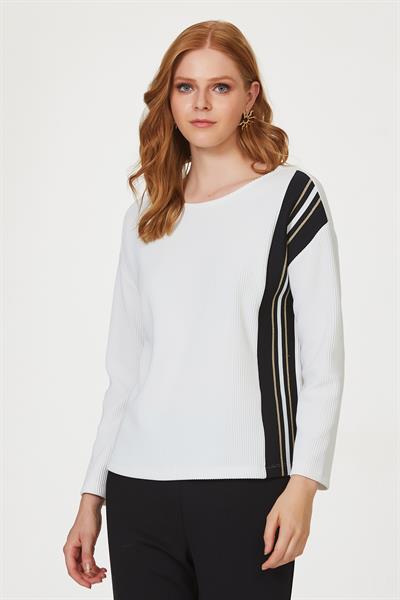Önü Sim Şeritli Uzun Kol Triko Bluz 223-1711