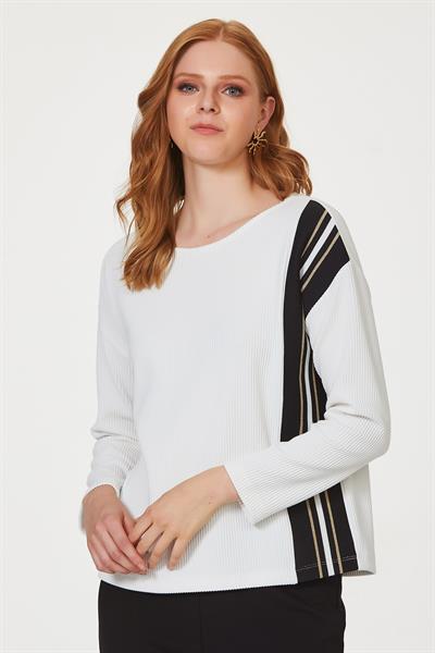 Önü Sim Şeritli Uzun Kol Triko Bluz 223-1711