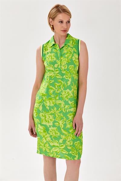 Polo Yaka Düğmeli Desenli Elbise 024-4042