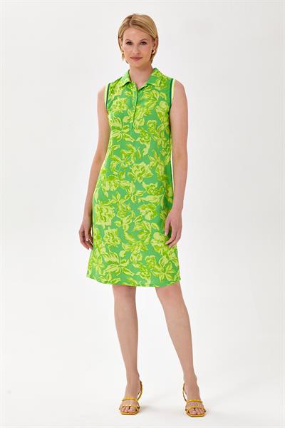 Polo Yaka Düğmeli Desenli Elbise 024-4042