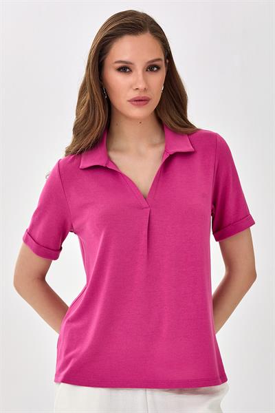 Polo Yaka Kısa Kol Bluz 025-1014