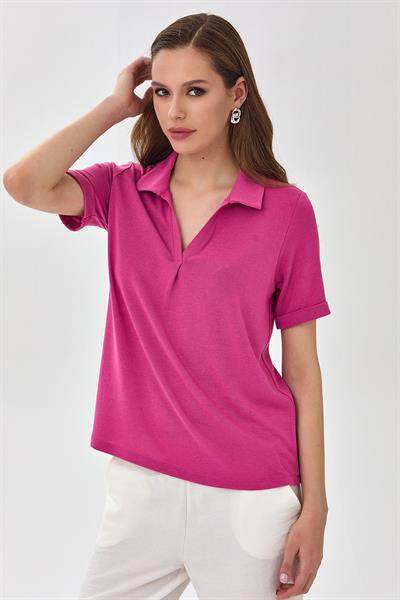 Polo Yaka Kısa Kol Bluz 025-1014