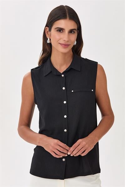 Polo Yaka Önü Çıtçıtlı Apoletli Bluz 025-1026