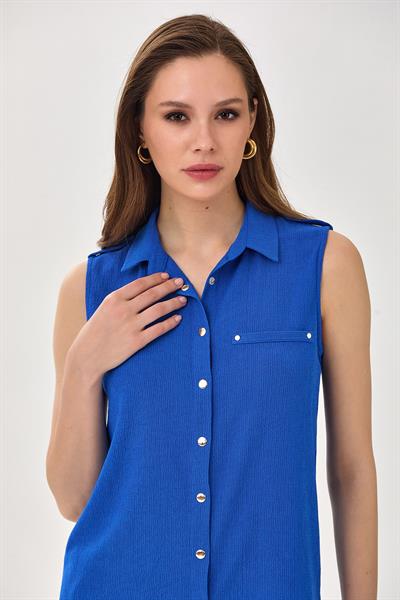 Polo Yaka Önü Çıtçıtlı Apoletli Bluz 025-1026