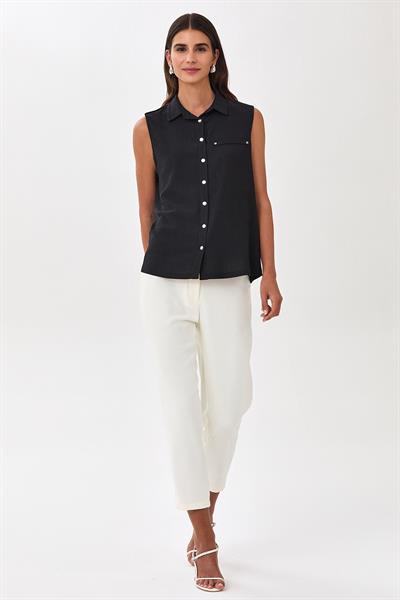 Polo Yaka Önü Çıtçıtlı Apoletli Bluz 025-1026