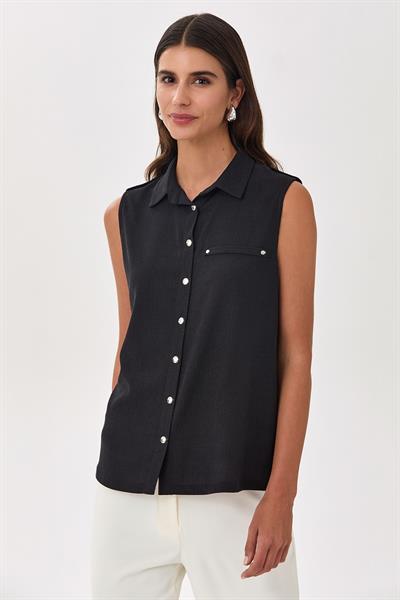 Polo Yaka Önü Çıtçıtlı Apoletli Bluz 025-1026