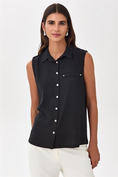 Polo Yaka Önü Çıtçıtlı Apoletli Bluz 025-1026