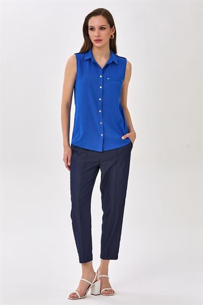 Polo Yaka Önü Çıtçıtlı Apoletli Bluz 025-1026