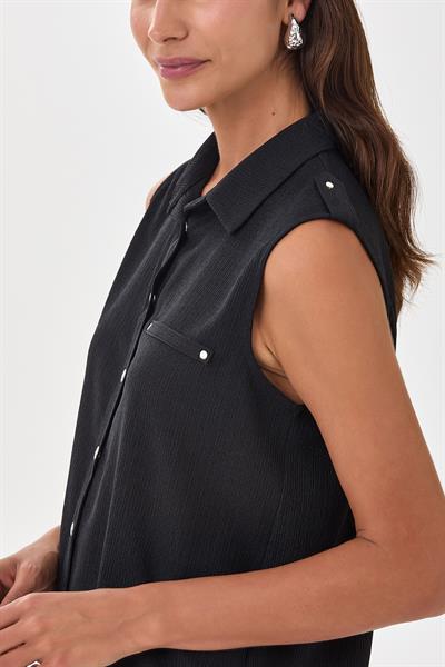 Polo Yaka Önü Çıtçıtlı Apoletli Bluz 025-1026