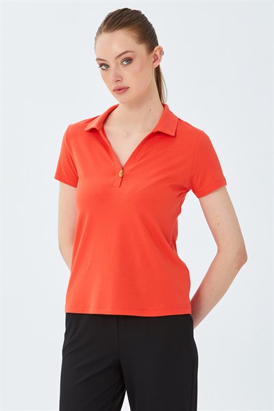 Polo Yaka Önü Çıtçıtlı Bluz 026-1036