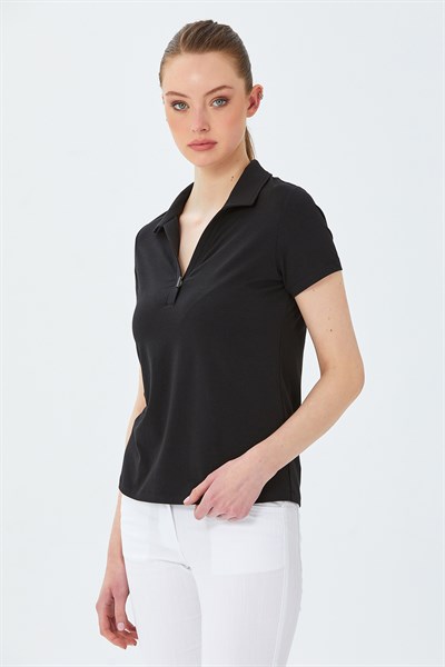 Polo Yaka Önü Çıtçıtlı Bluz 026-1036