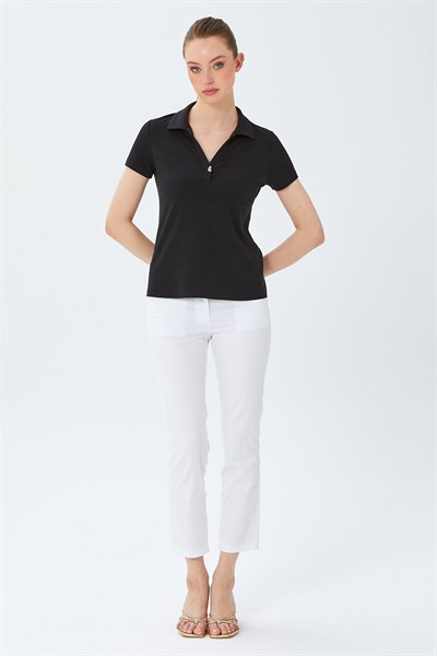 Polo Yaka Önü Çıtçıtlı Bluz 026-1036