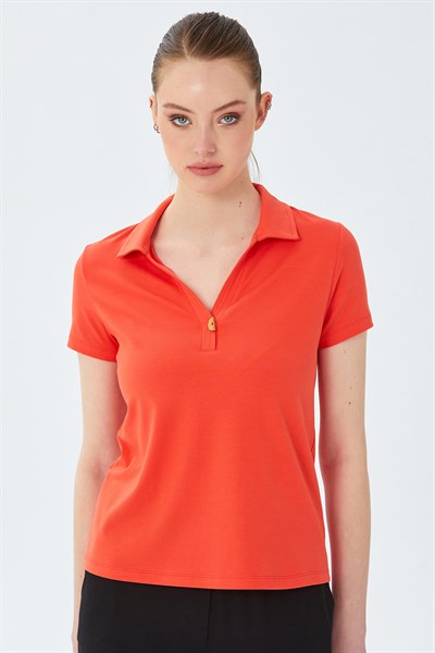 Polo Yaka Önü Çıtçıtlı Bluz 026-1036